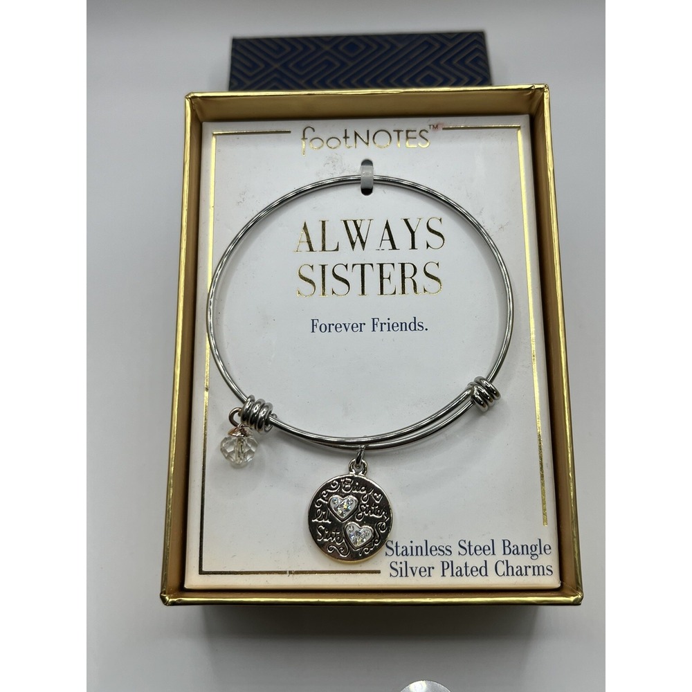 Footnotes‎ Stainless Steel Always Sisters Heart Charm Expandable Bracelet- New!!